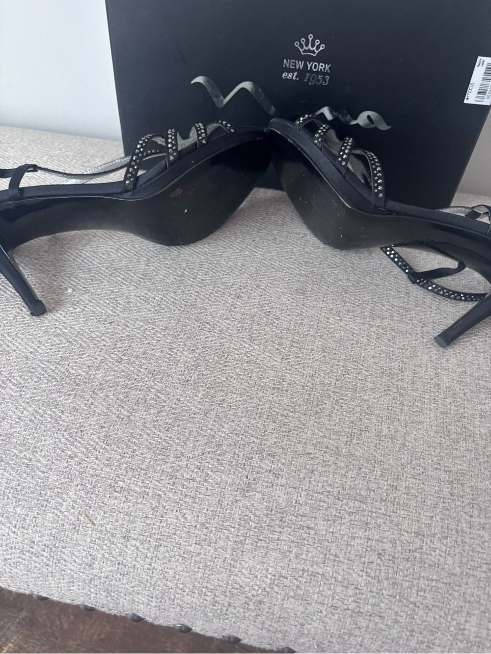 Nina Black Embellished Strappy Sandals - Size 9.5 - 2 inch heel - Picture 3 of 5